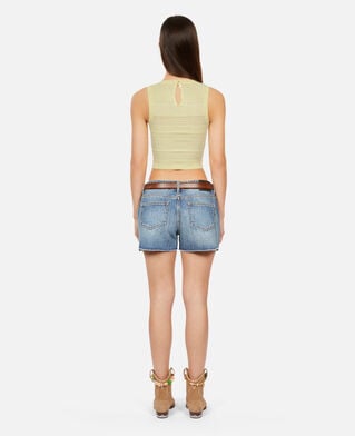 The Kooples F BRIGHT YELLOW short light yellow openwork knit top