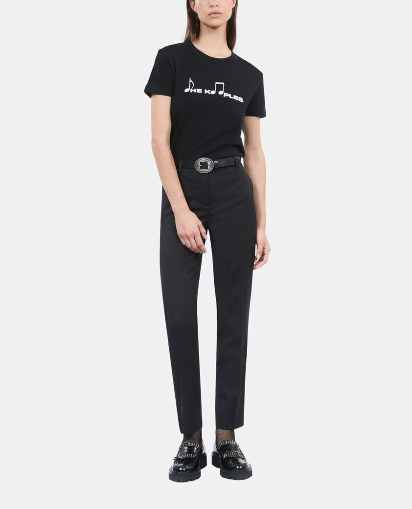 The Kooples DAMEN BLACK WASHED schwarzes t-shirt mit siebdruck