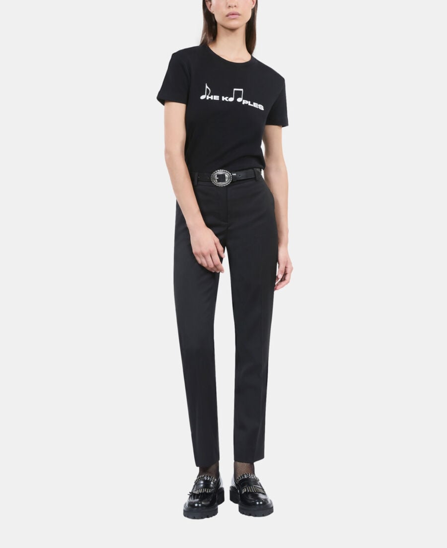 The Kooples DAMEN BLACK WASHED schwarzes t-shirt mit siebdruck