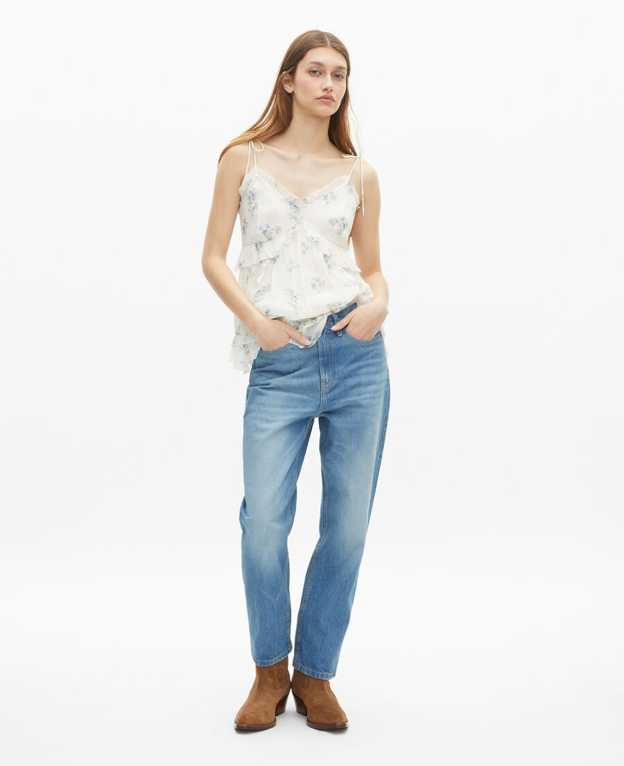 The Kooples FEMME WHITE / SKY BLUE top &agrave; volants imprim&eacute; fleuri blanc