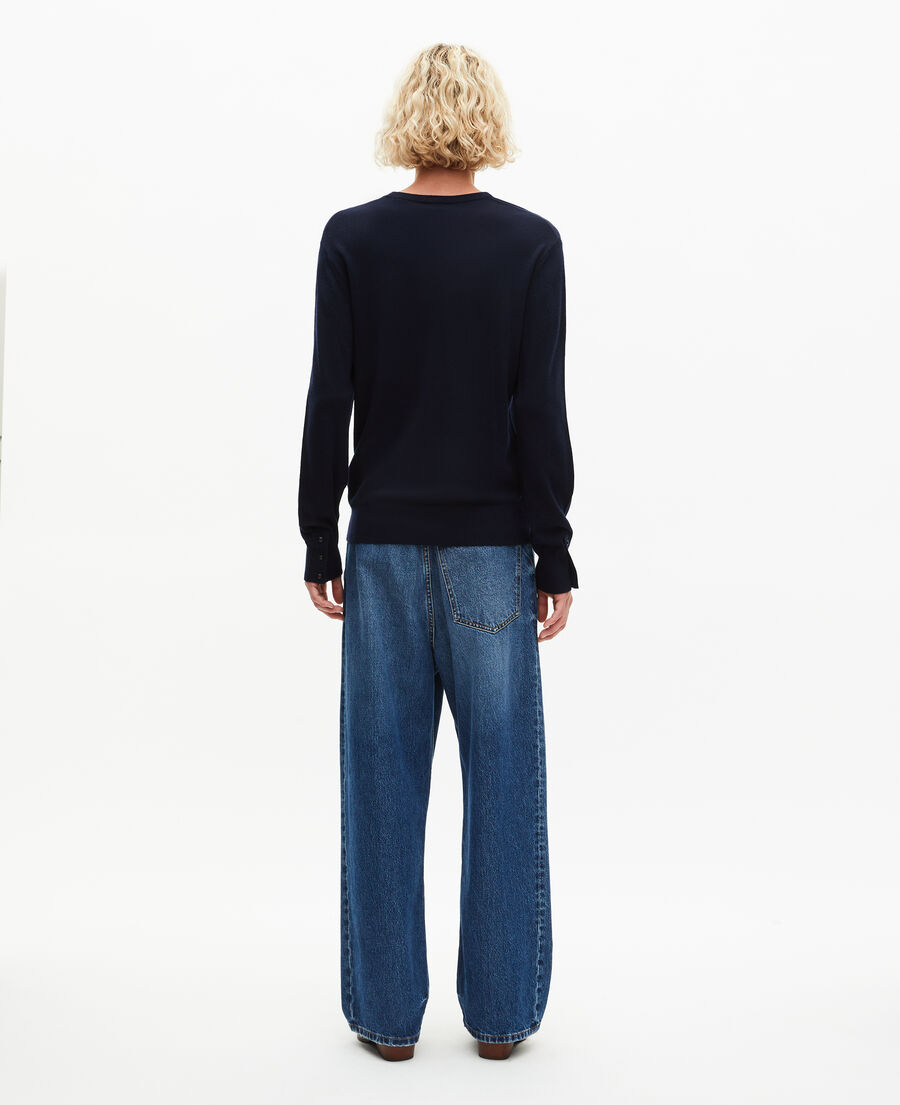 The Kooples HOMME NAVY pull col v en laine mérinos marine