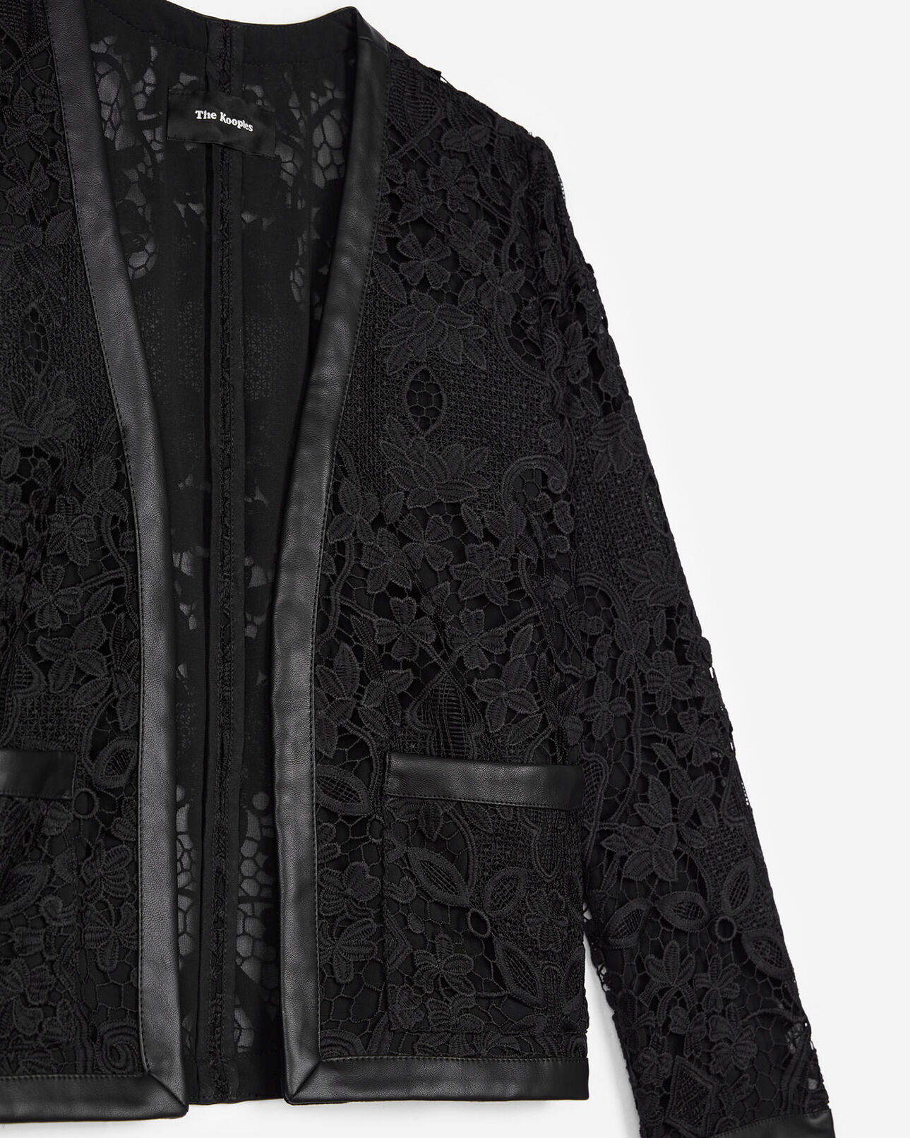 The Kooples FEMME BLACK veste courte en dentelle détails cuir