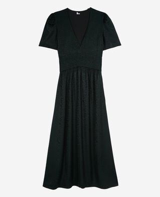 The Kooples FEMME FOREST robe longue en jacquard l&eacute;opard verte fonc&eacute;