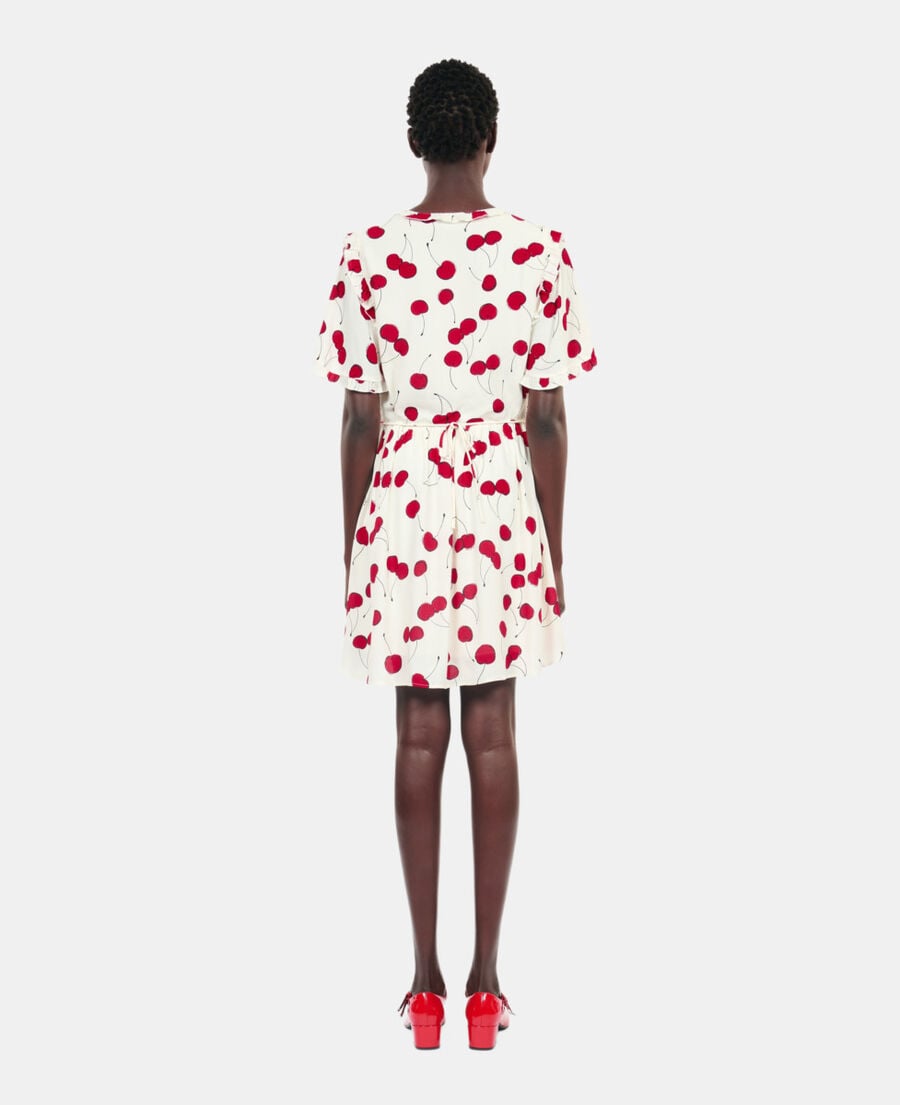 The Kooples WOMEN ECRU RED short cherry printed dress