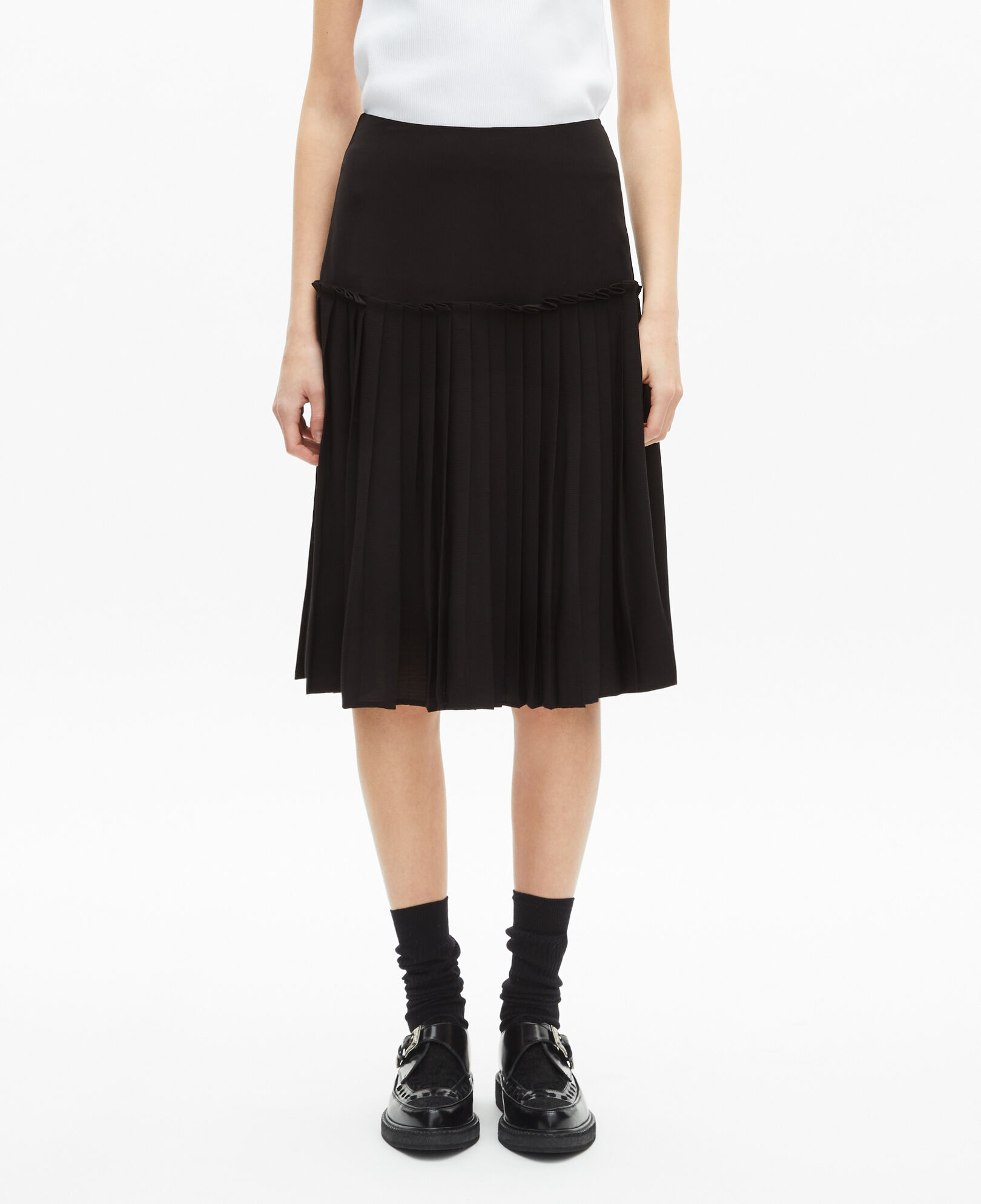 The Kooples WOMEN BLACK black pleated midi skirt