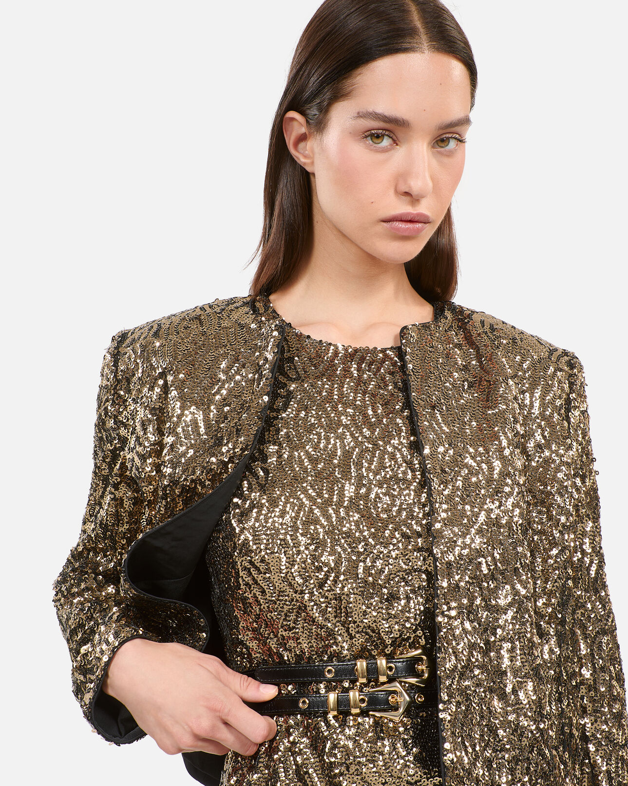 The Kooples FEMME GOLD veste courte à sequins dorés