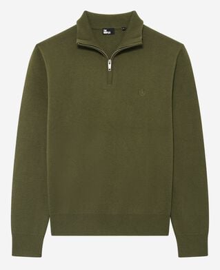 The Kooples HOMBRE KAKI suéter de cuello redondo de lana de doble cara de color caqui