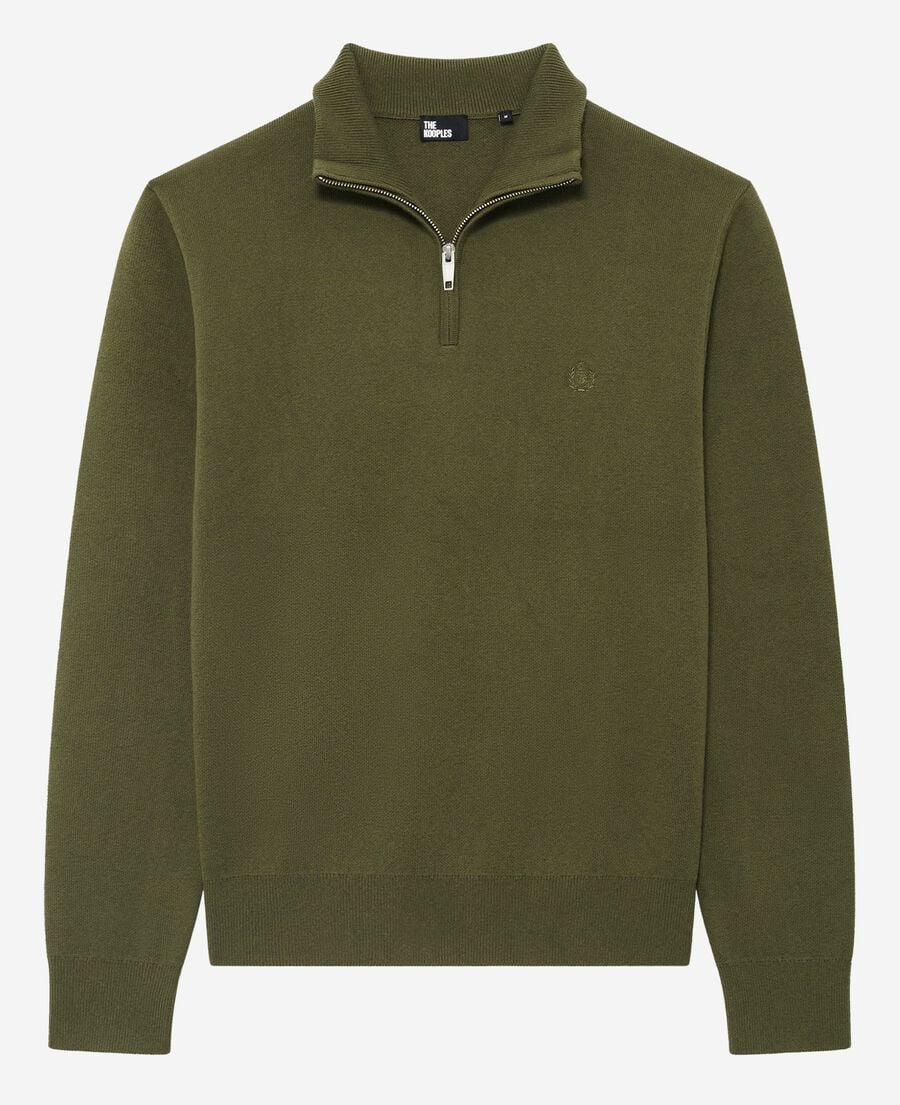 The Kooples HOMBRE KAKI suéter de cuello redondo de lana de doble cara de color caqui