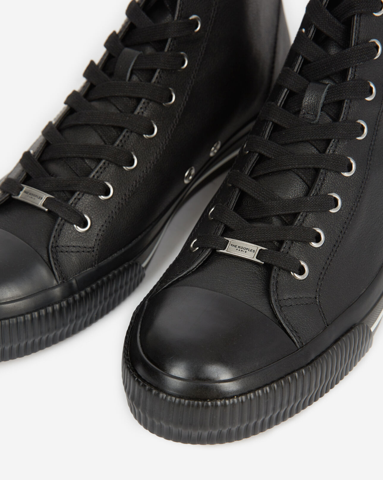 The Kooples HOMME BLACK baskets montantes noires cuir lisse