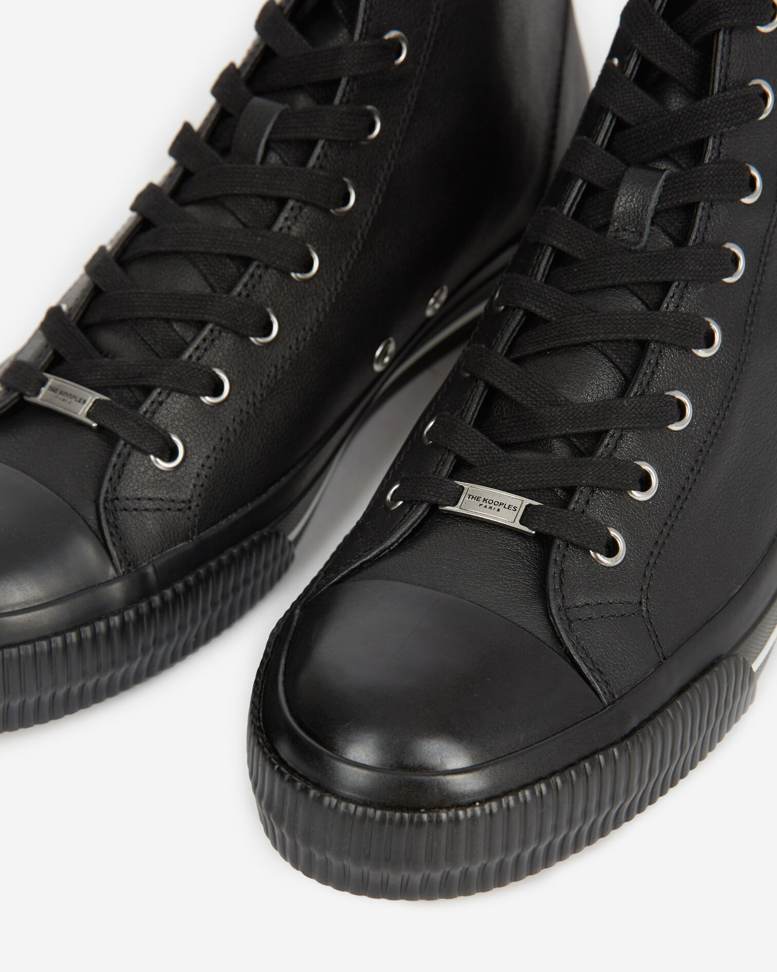Baskets montantes noires cuir lisse, BLACK, hi-res image number null