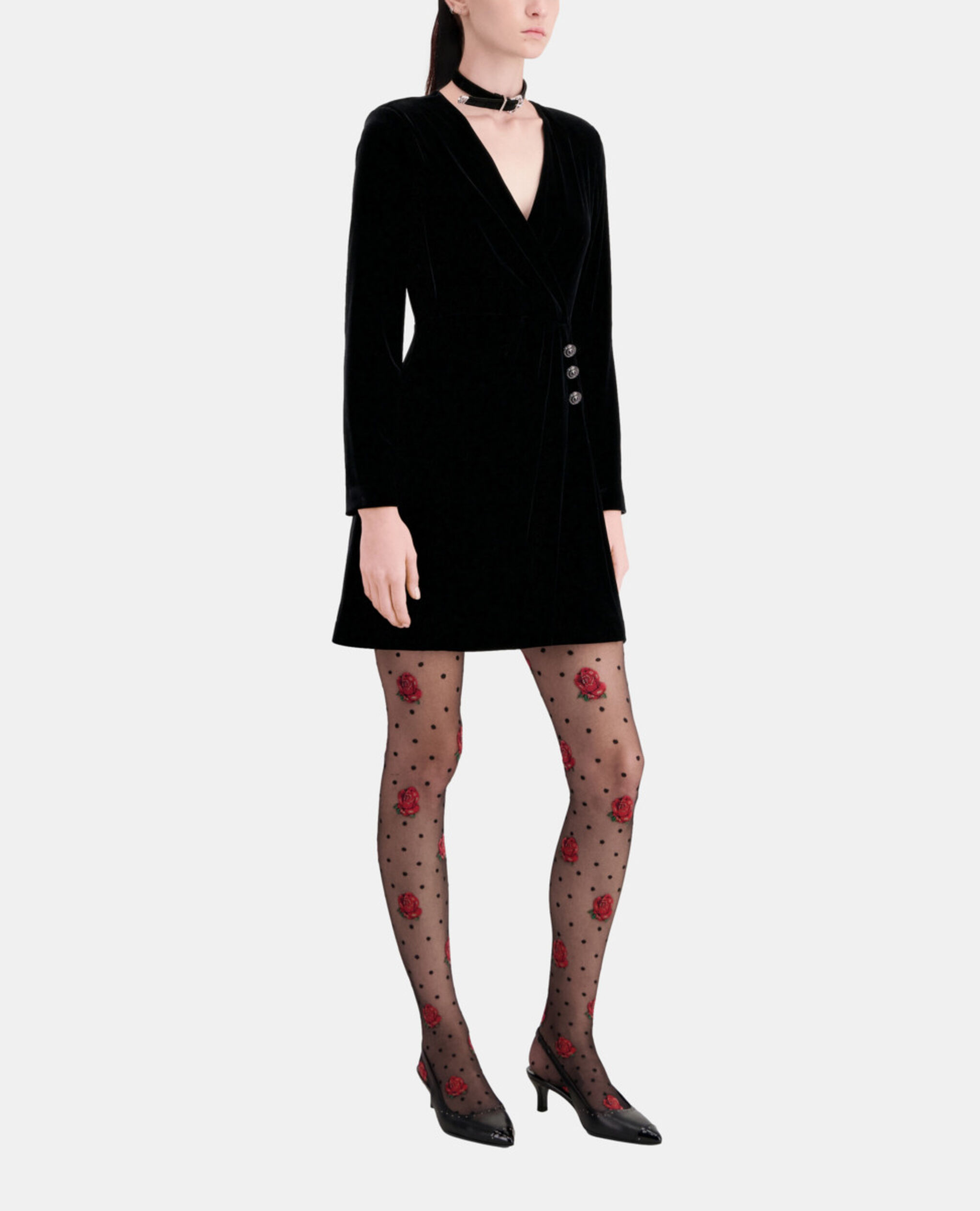 Short black velvet dress, BLACK, hi-res image number null
