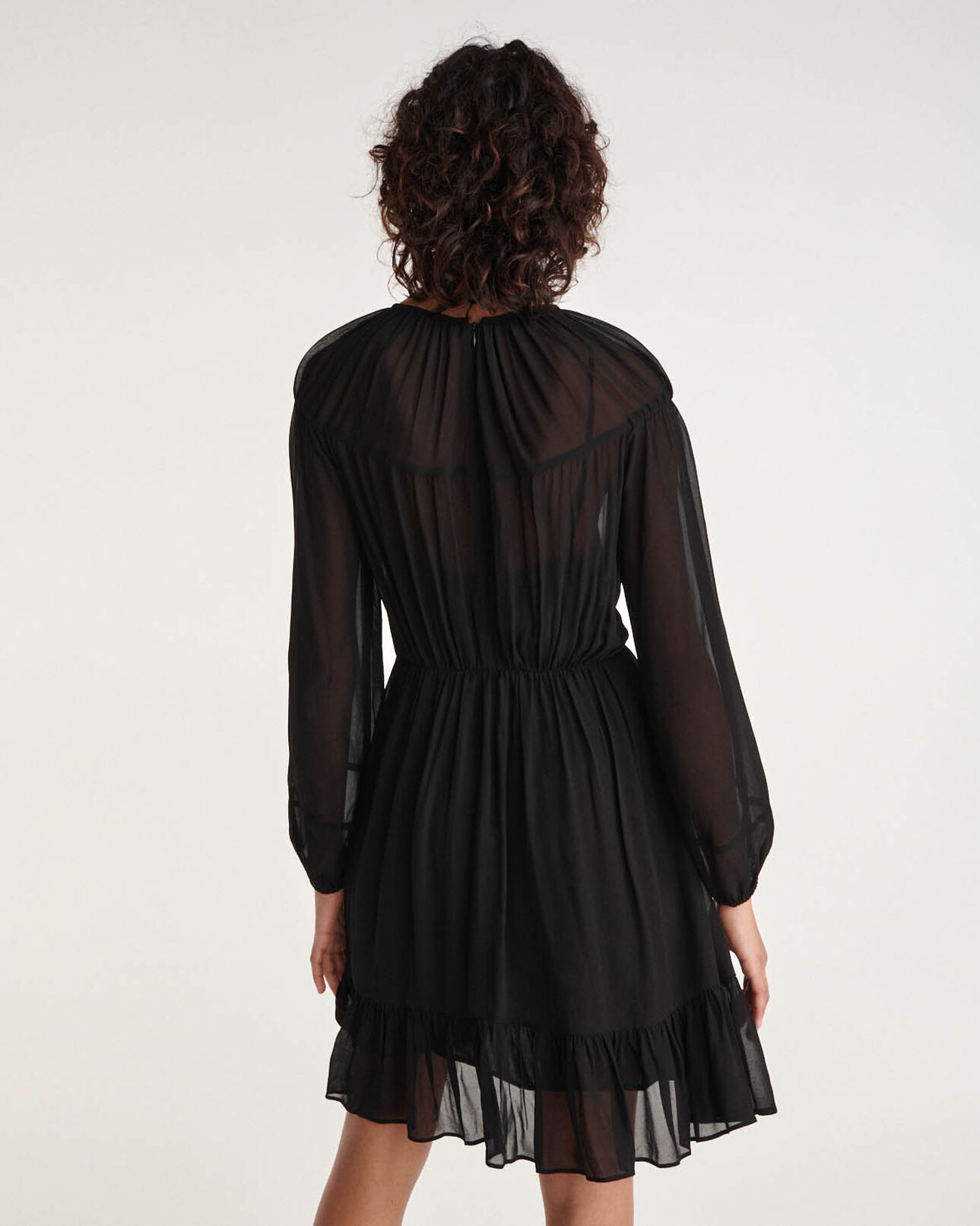 The Kooples WOMEN BLACK short black dress with elasticated gathers