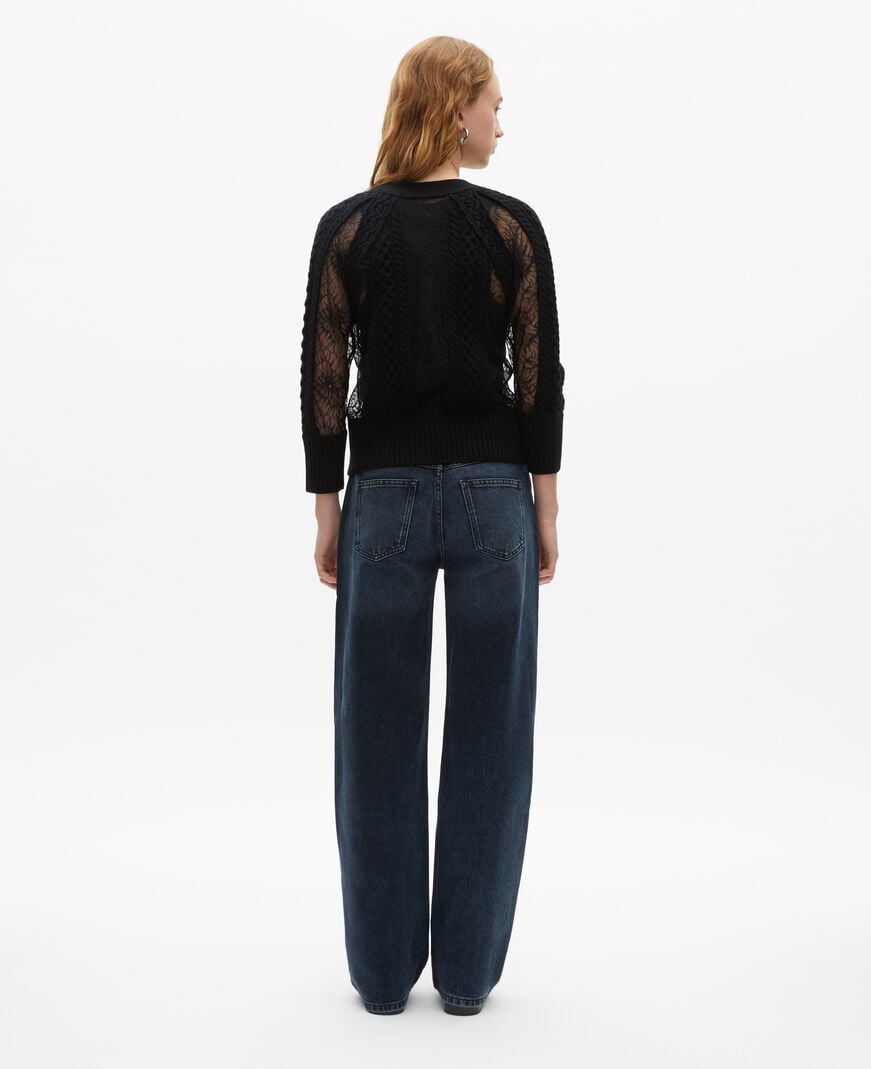 The Kooples FEMME BLACK cardigan en laine et dentelle noir