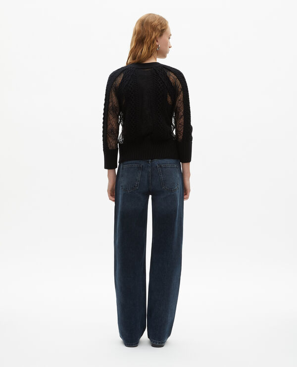 The Kooples WOMEN BLACK black wool and lace cardigan