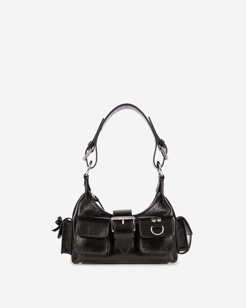 The Kooples WOMEN BLACK amelia small bag in black cracked leather