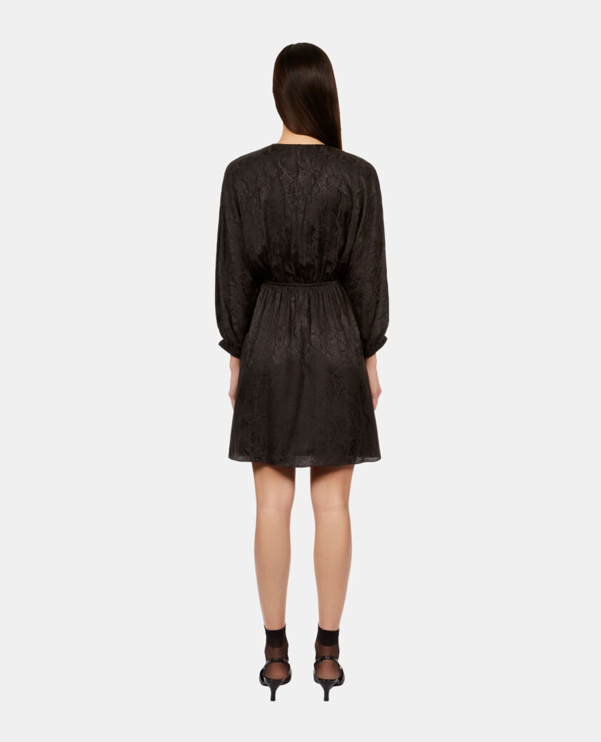 The Kooples WOMEN BLACK short black python jacquard dress with draping