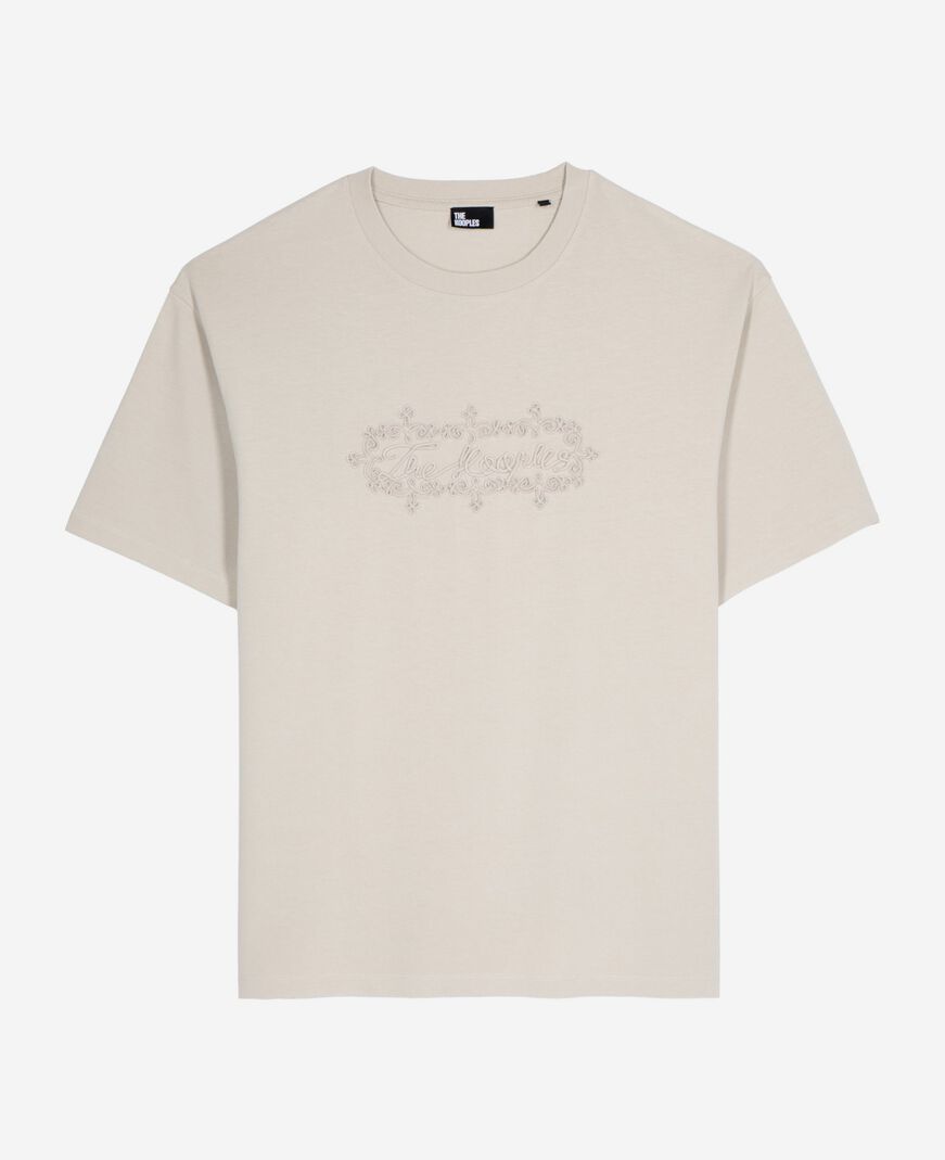 The Kooples H BEIGE GREY t-shirt with beige logo embroidery