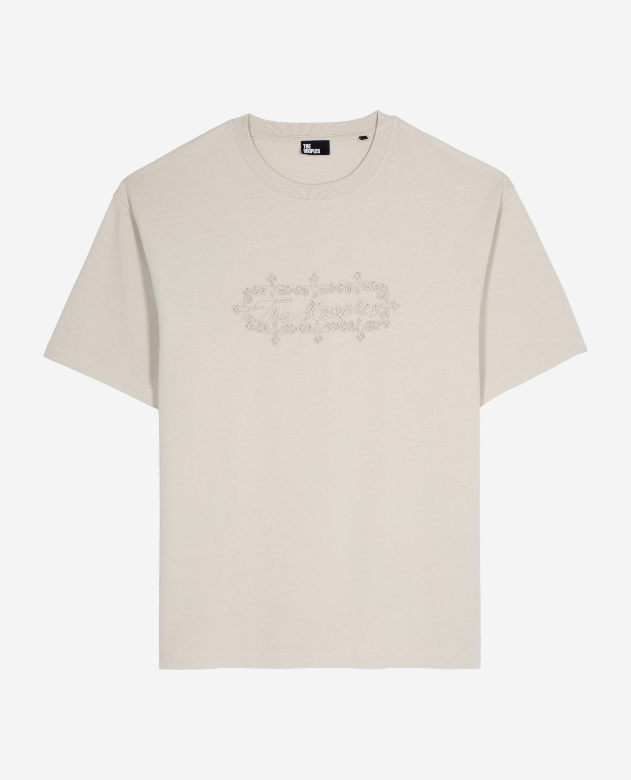 T-shirt with beige logo embroidery, BEIGE GREY, hi-res image number null
