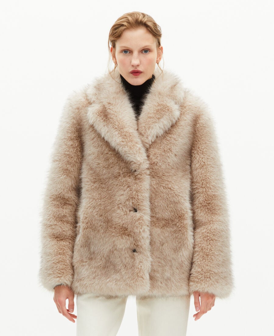 The Kooples WOMEN BEIGE MELANGE beige fur-effect coat