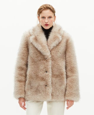 The Kooples WOMEN BEIGE MELANGE beige fur-effect coat