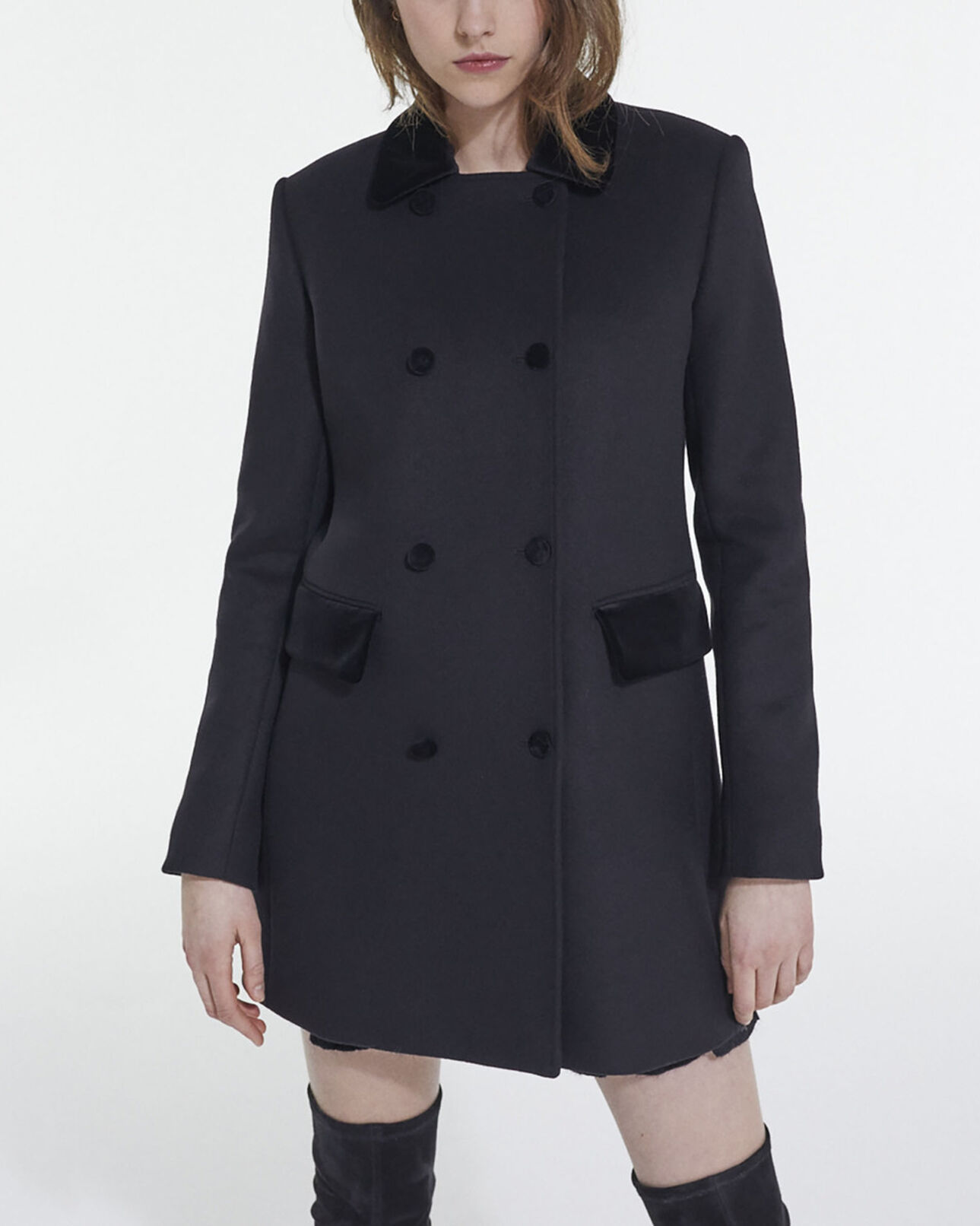 The Kooples WOMEN BLACK black wool and cashmere coat