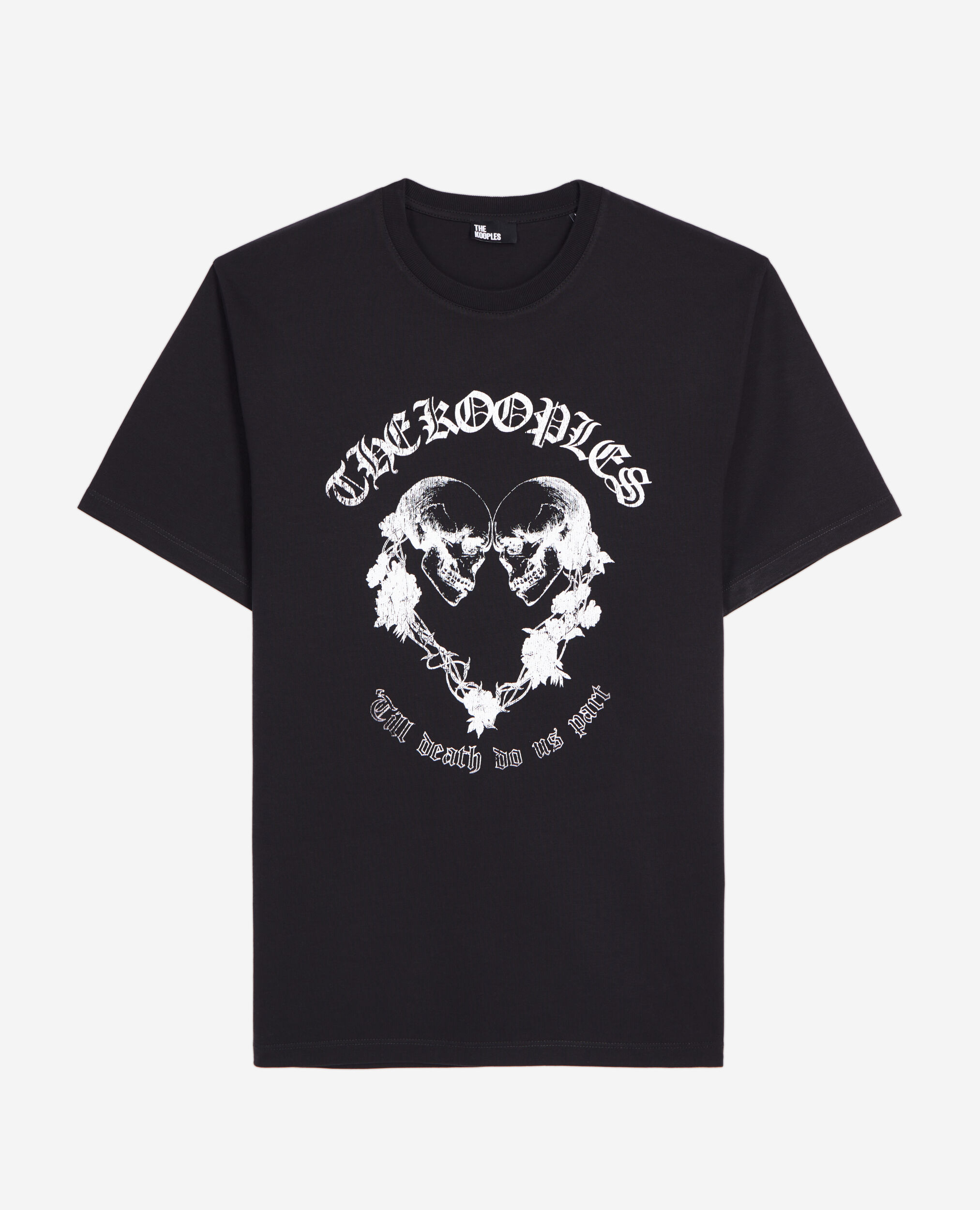 Schwarzes T-Shirt mit Skull-Heart-Siebdruck, BLACK, hi-res image number null