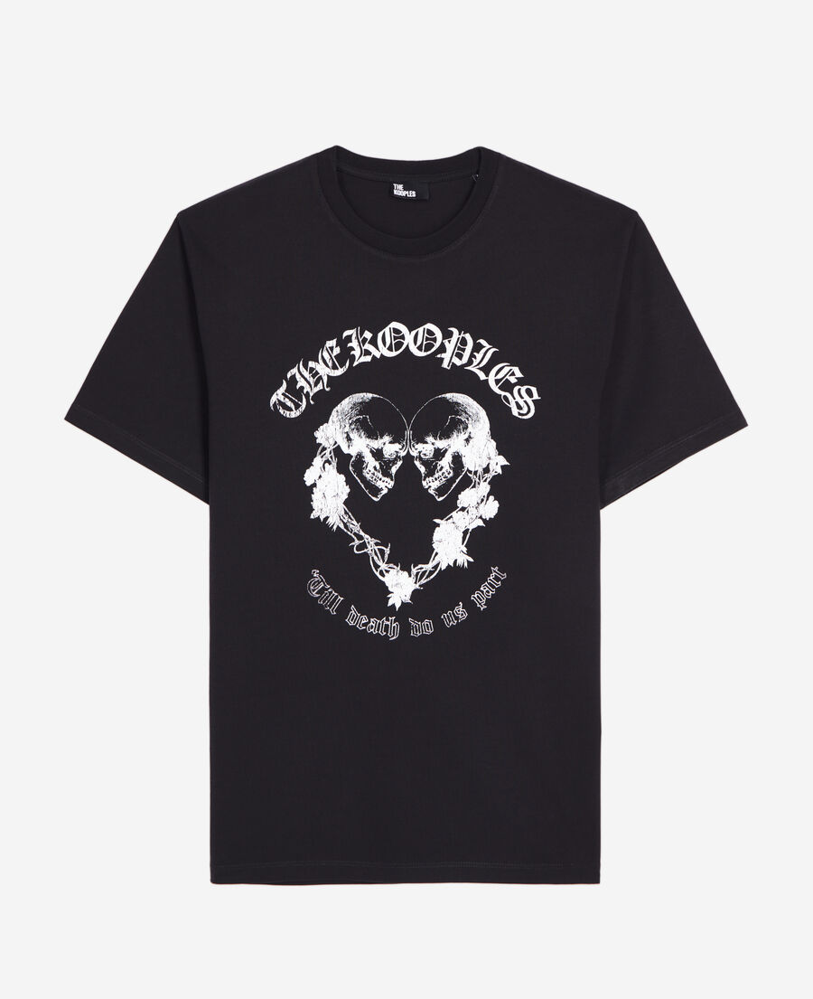 schwarzes t-shirt mit skull-heart-siebdruck
