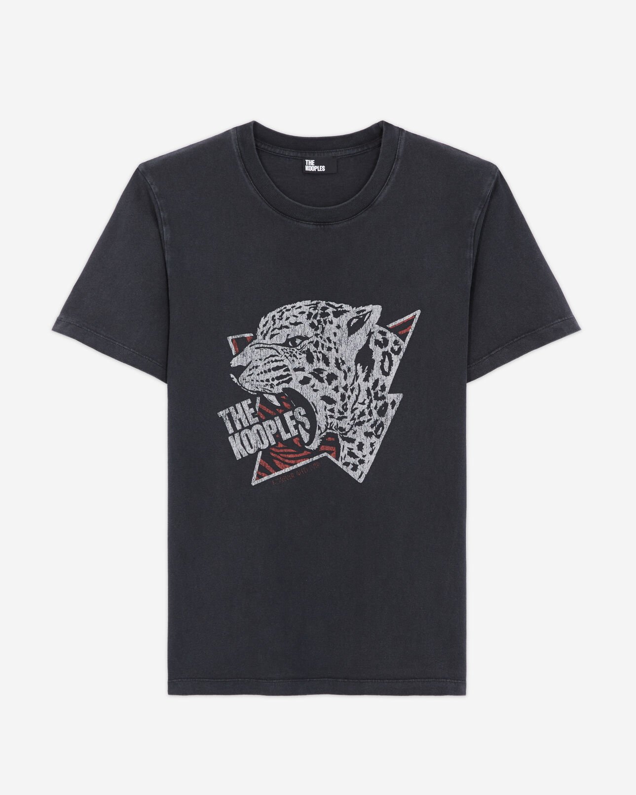 The Kooples FEMME BLACK WASHED t-shirt femme sérigraphié léopard