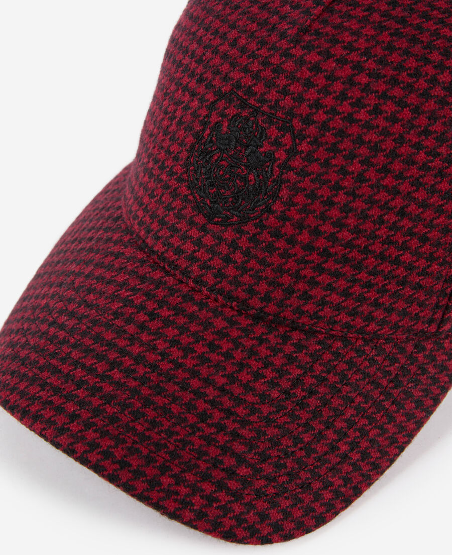 The Kooples F BLACK - RED wool houndstooth cap