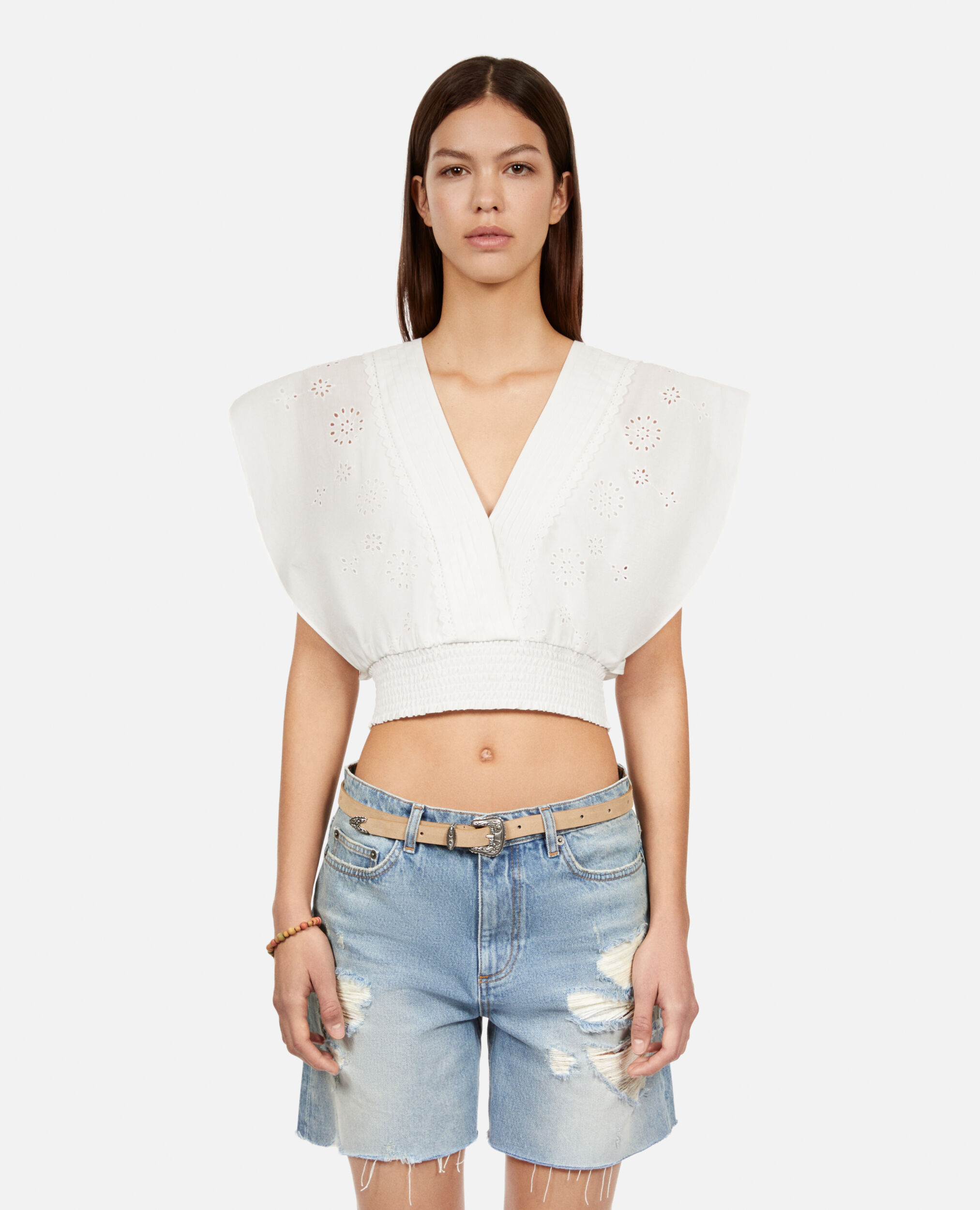 White short top in English embroidery, WHITE, hi-res image number null