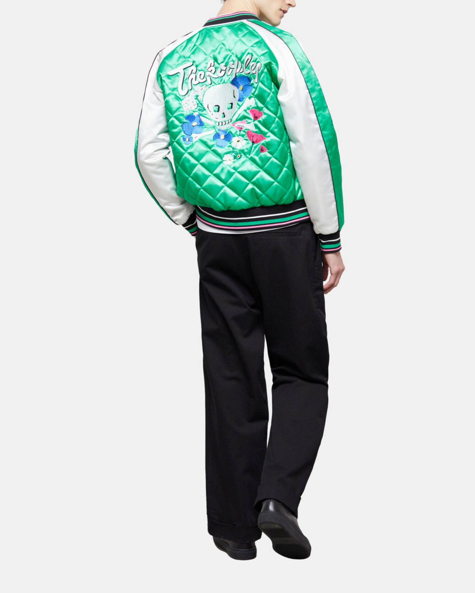Two-tone satin teddy jacket with embroidery, GREEN-WHITE, hi-res image number null