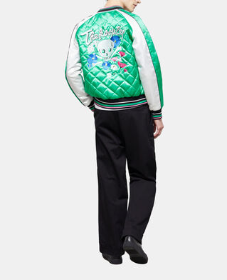 The Kooples H GREEN-WHITE two-tone satin teddy jacket with embroidery