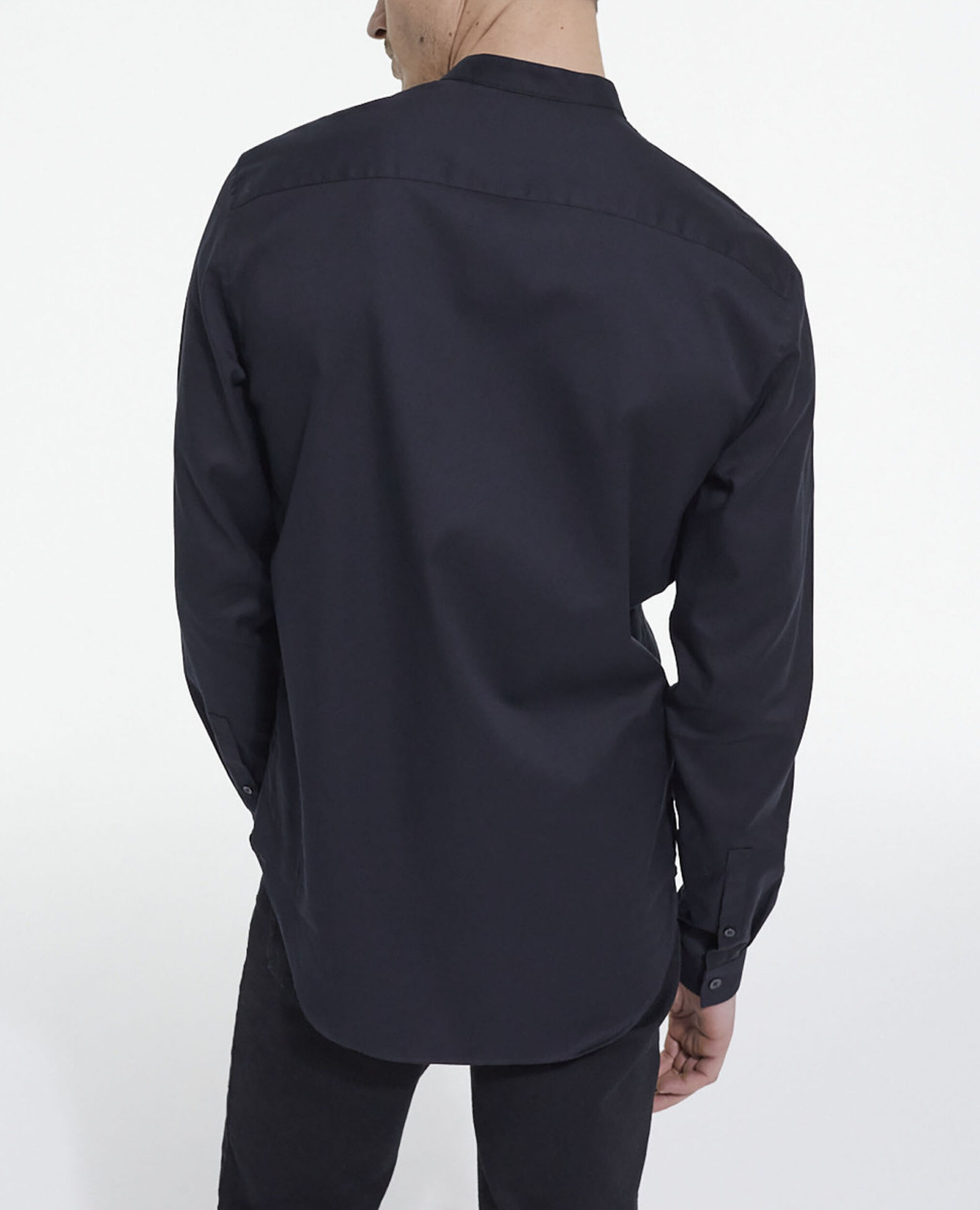 Black cotton shirt with officer collar, BLACK, hi-res image number null