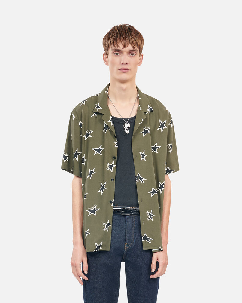 The Kooples MEN KAKI BLACK short-sleeved star printed shirt