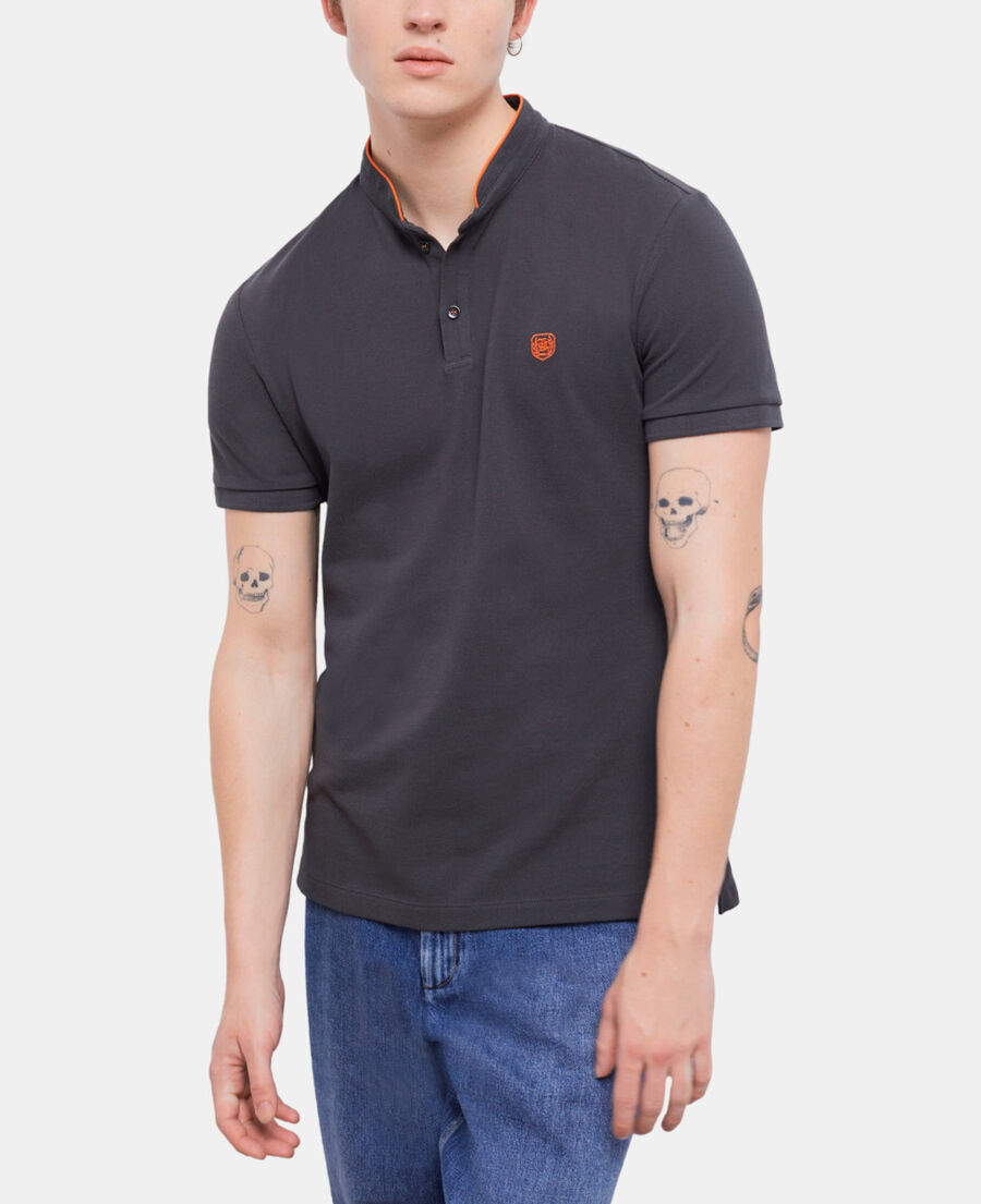 The Kooples H BLACK-ORANGE  black officer collar polo shirt