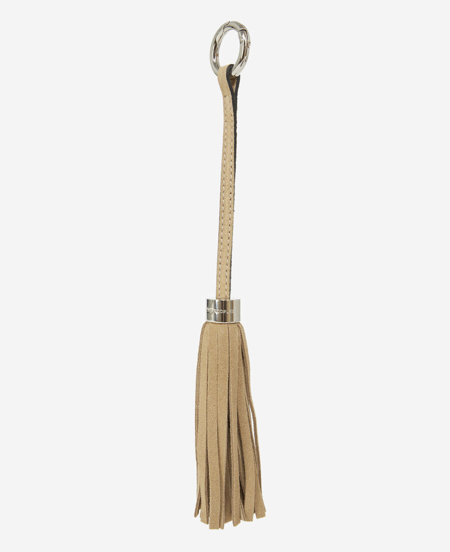 beige suede leather pompom