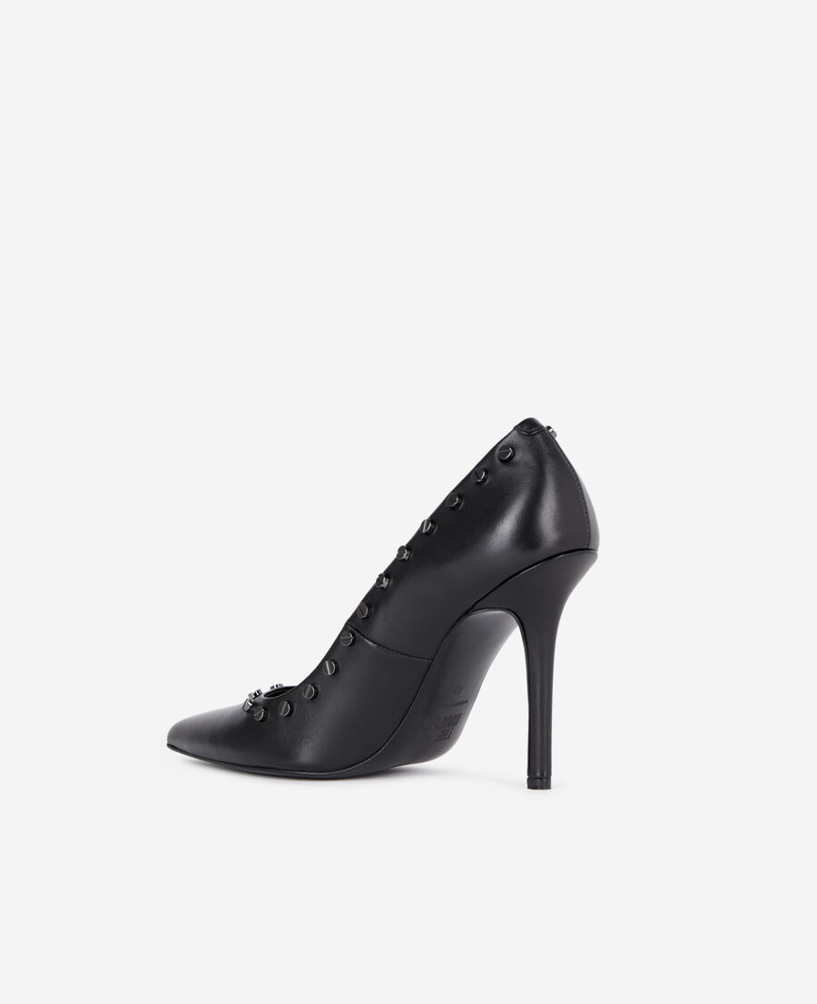 black leather heeled stilettos with studs
