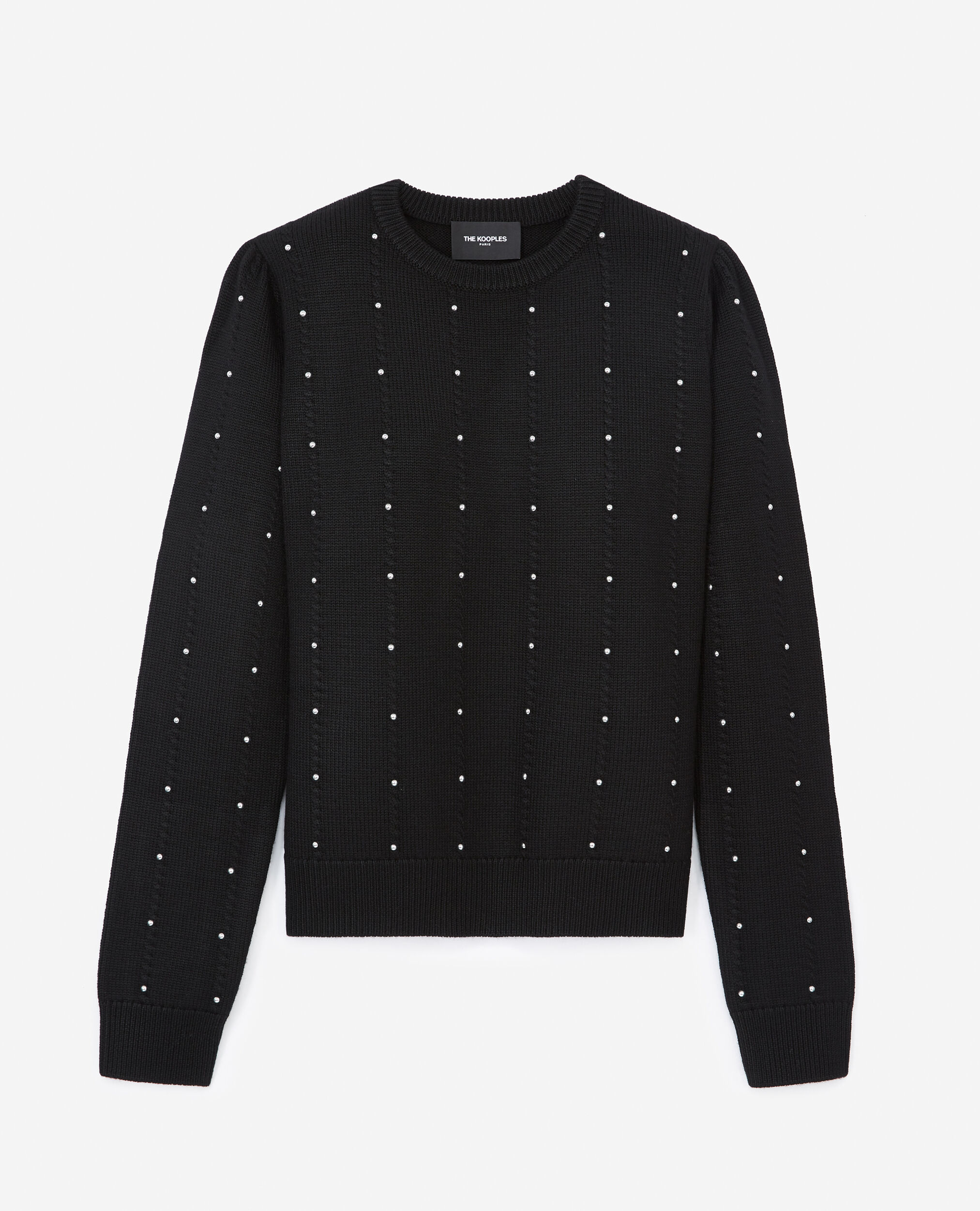 Black sweater with gathering - stud detail, BLACK, hi-res image number null