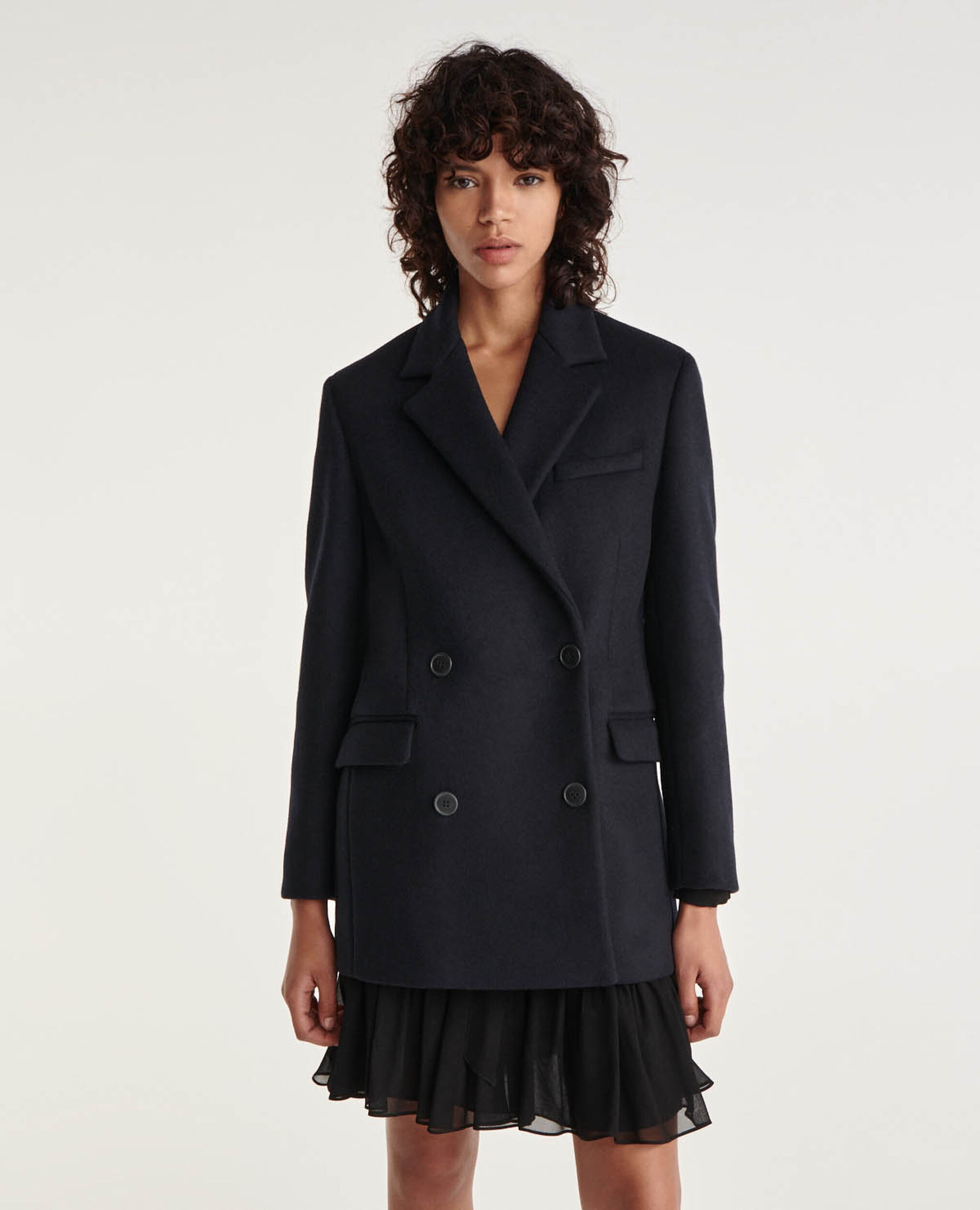 Wrap navy blue wool coat, NAVY, hi-res image number null