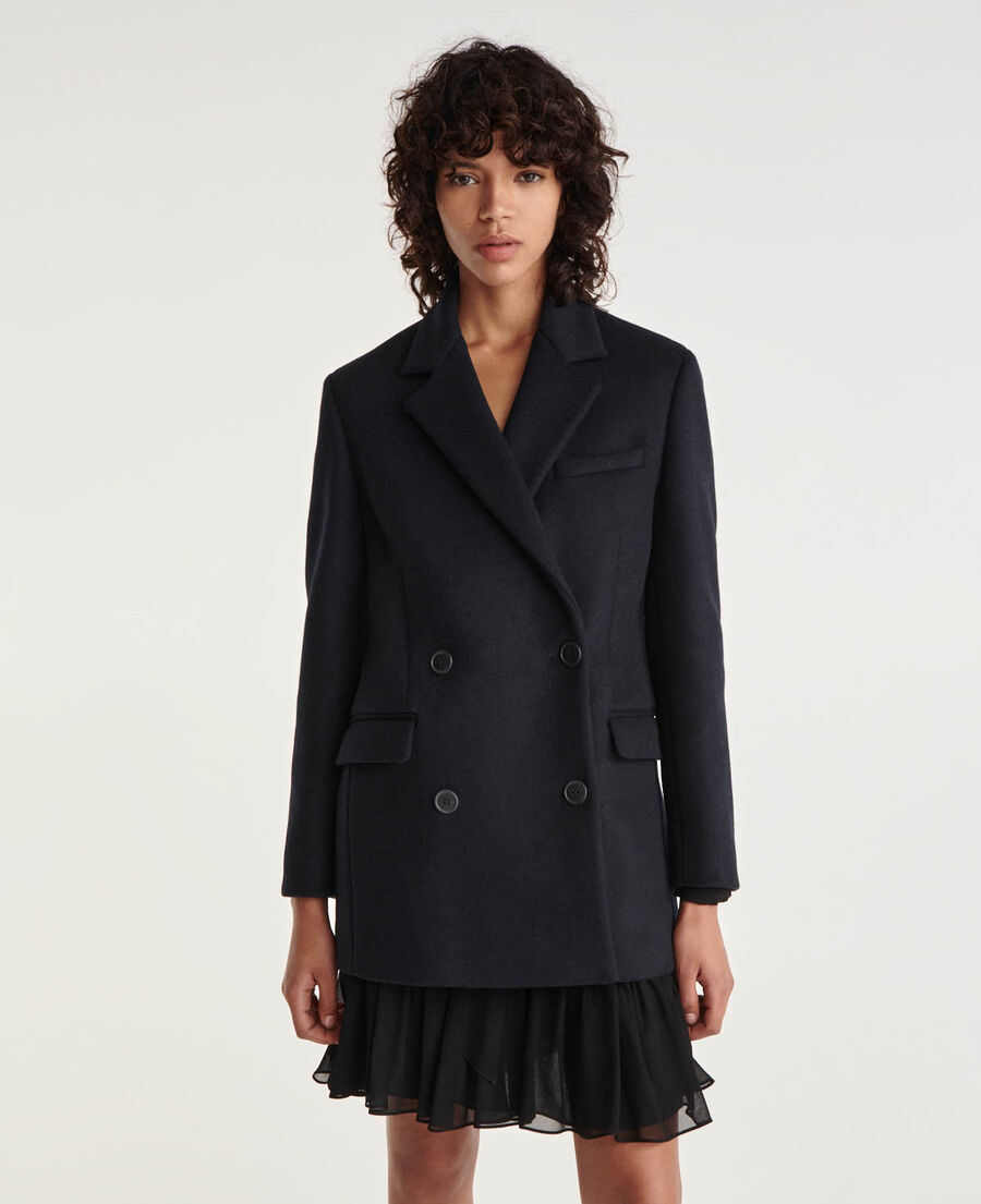 wrap navy blue wool coat