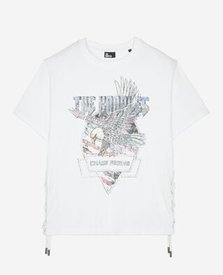 The Kooples WOMEN WHITE white t-shirt with lacing and eagle serigraphy