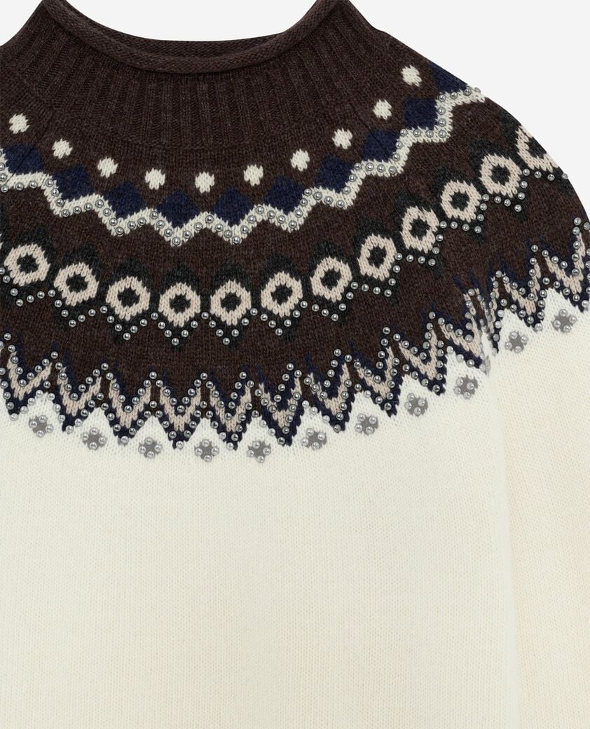 The Kooples FEMME ECRU / CAMEL pull à motif en laine mélangée écru