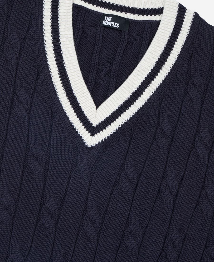 The Kooples F NAVY ECRU sleeveless navy cotton sweater