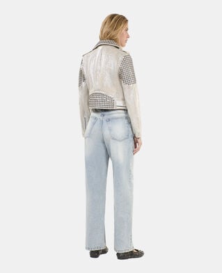 The Kooples FEMME 52 ARGENT VIEILLI CORNE blouson clouté en cuir argenté