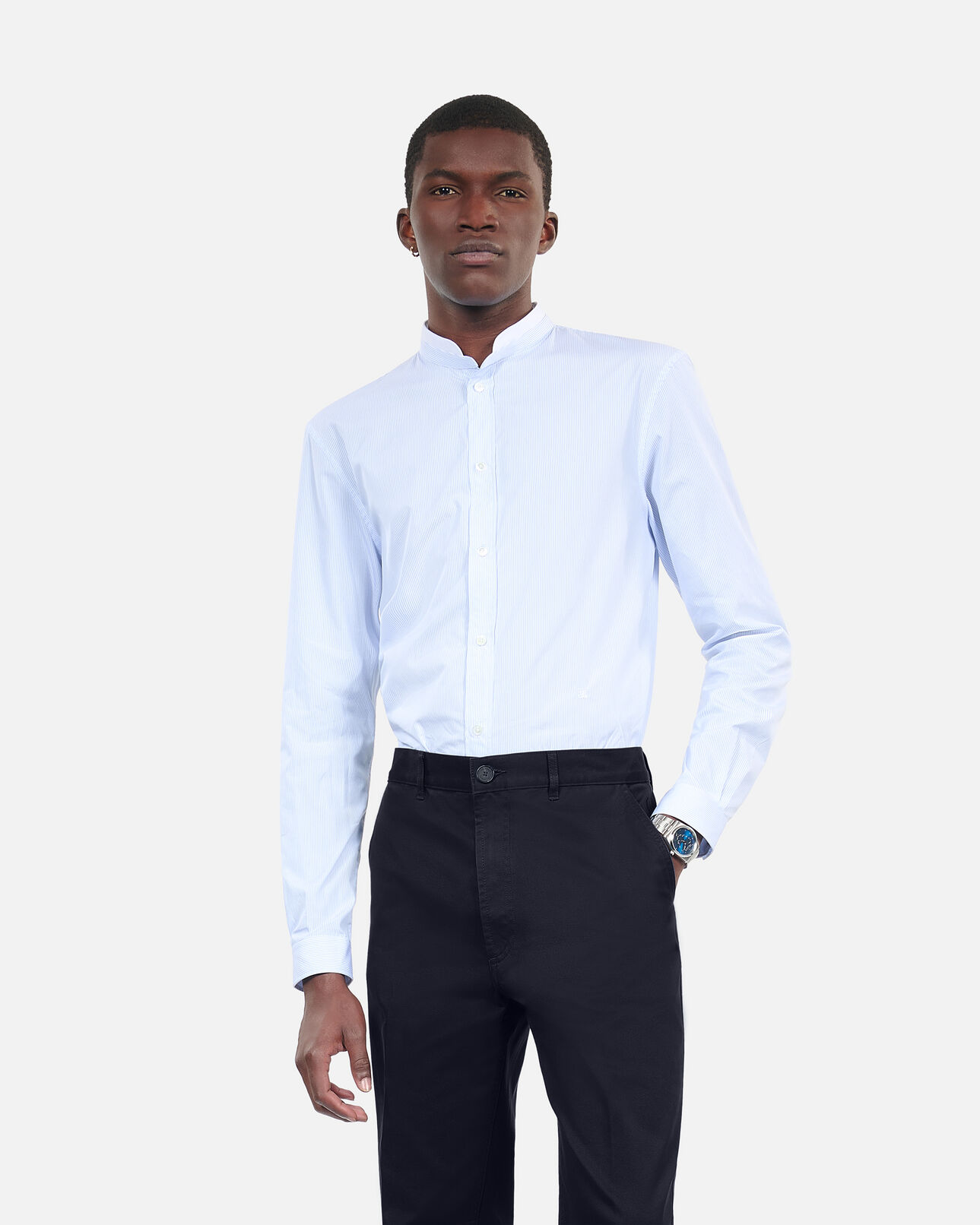 The Kooples HOMME DARK NAVY pantalon large en coton bleu marine