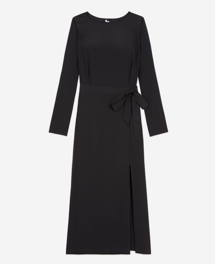 The Kooples WOMEN BLACK long black silk dress