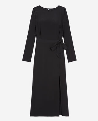 The Kooples WOMEN BLACK long black silk dress