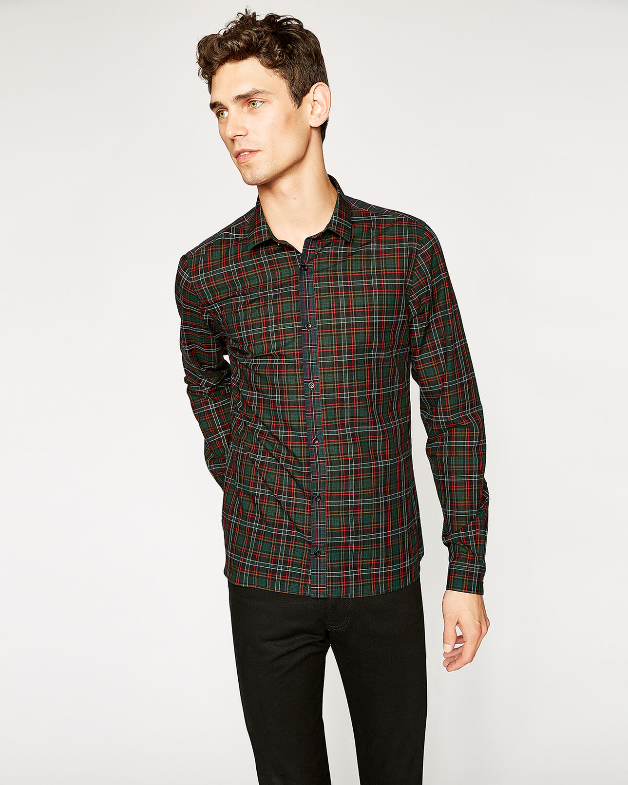 The Kooples MEN GREEN/RED red and green tartan shirt