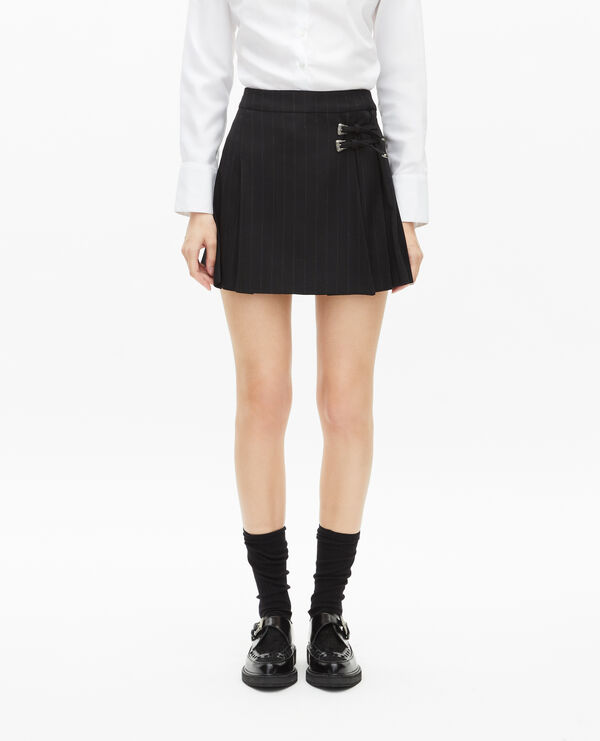 The Kooples WOMEN BLACK short black striped pleated skirt