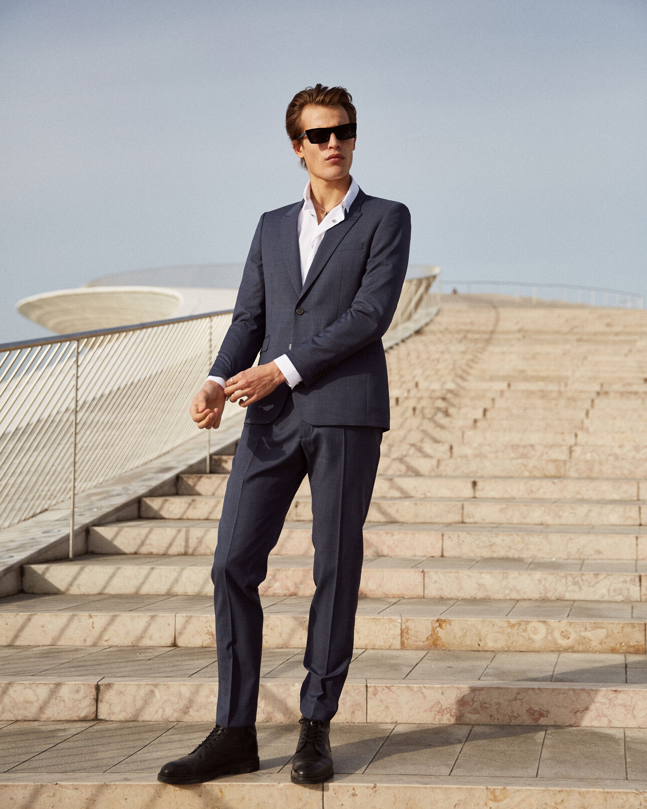 The Kooples HERREN NAVY / BLUE blaue slim fit-anzughose aus wolle mit mikro-karomuster